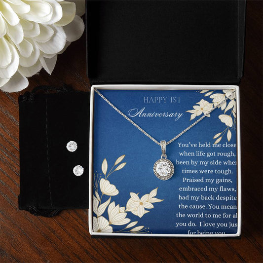 Eternal Hope Necklace + Clear CZ Earrings - Happy 1st Aniversary