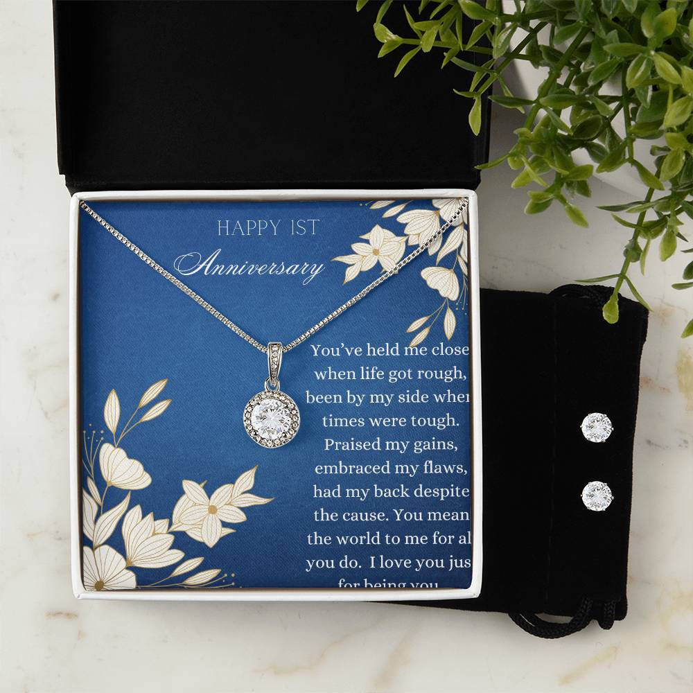 Eternal Hope Necklace + Clear CZ Earrings - Happy 1st Aniversary