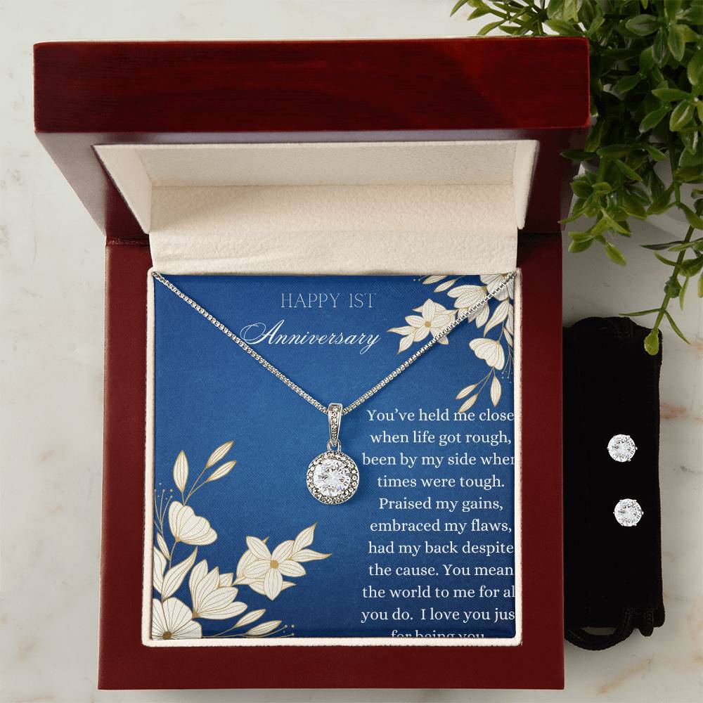 Eternal Hope Necklace + Clear CZ Earrings - Happy 1st Aniversary