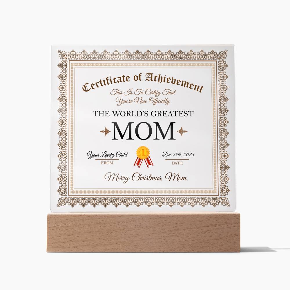 Certificate of Achievement: World's Greatest Mom (Best Selling)
