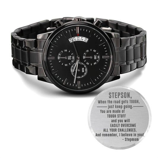 Engraved Black Chronograph Watch - StepSon