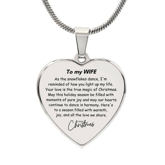 Engraved Heart Necklace - Snowflake Dance Xmas Wife