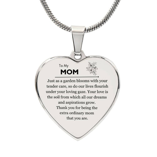 Engraved Heart Necklace - Garden Blossom Mom