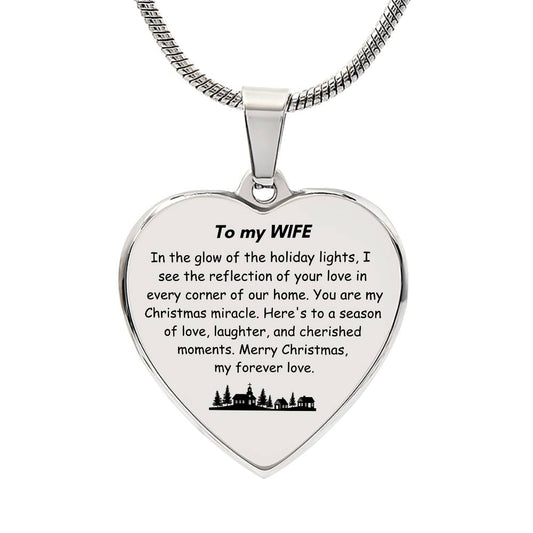 Engraved Heart Necklace - Glow of Holiday Xmas  Wife