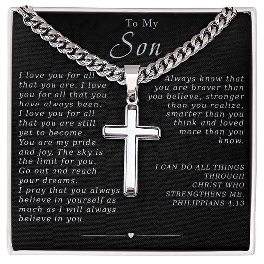 Artisan Cross Necklace on Cuban Chain - I Love You for All That You Are Son