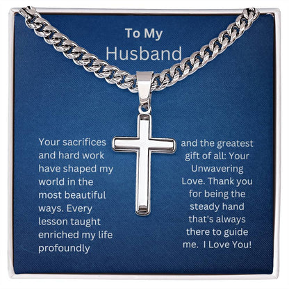 Artisan Cross Necklace w/ Cuban Chain - Your Sacrifices Husband