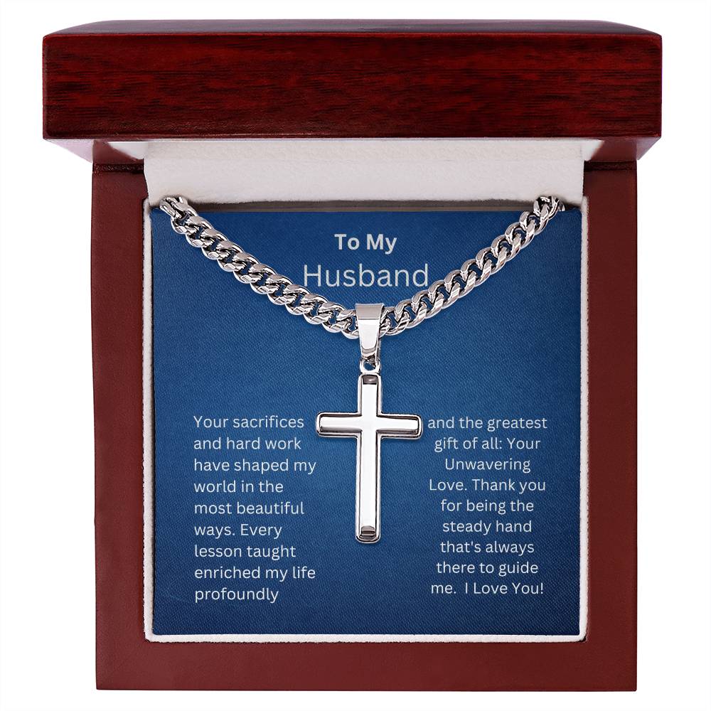 Artisan Cross Necklace w/ Cuban Chain - Your Sacrifices Husband