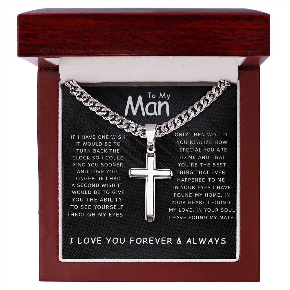 Valentine's Gift For My Man - Artisan Cross Necklace on Cuban Chain