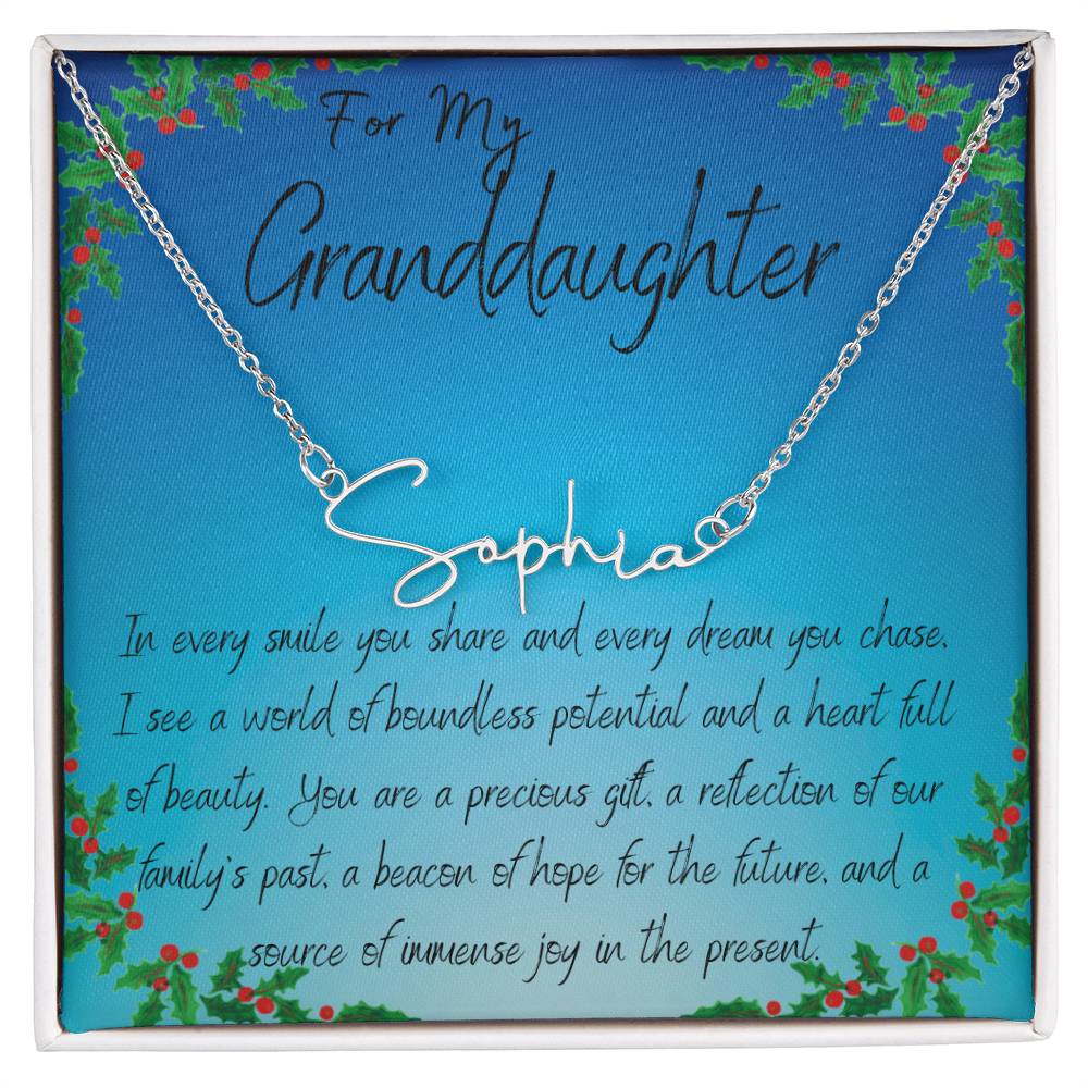 Signature Name Necklace - Squeezed Pendant Granddaughter