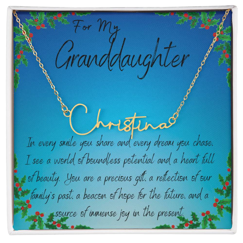 Signature Name Necklace - Squeezed Pendant Granddaughter