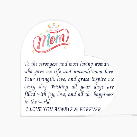 To My Dear Mom Decorative Clear Acrylic Desk Plaque Sign