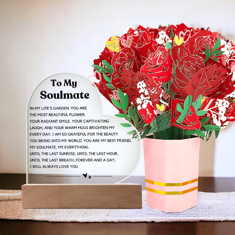 Soulmate - Printed Acrylic Heart w/ Flower Bouquet Bundle